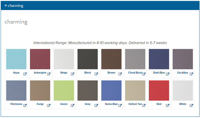 Roller Blind Blockout Charming Colour Chart